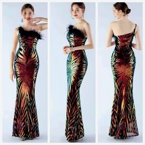 Black One Shoulder Bodycon Prom Dress